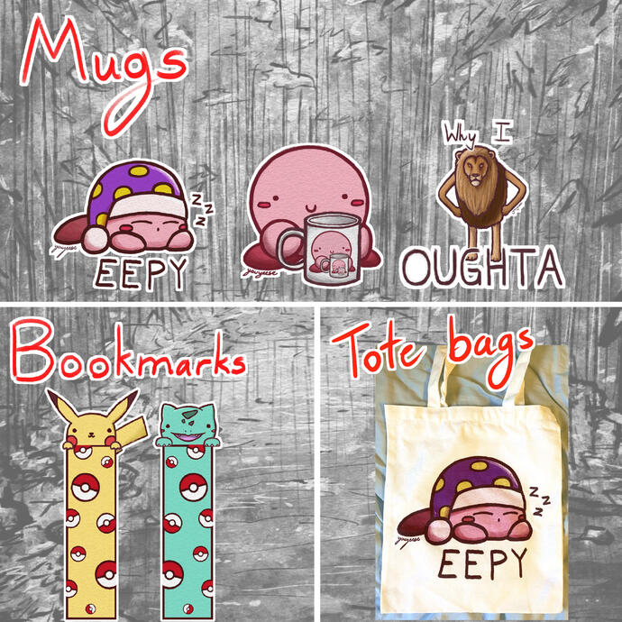 Mugs, Bookmarks, Tote Bags